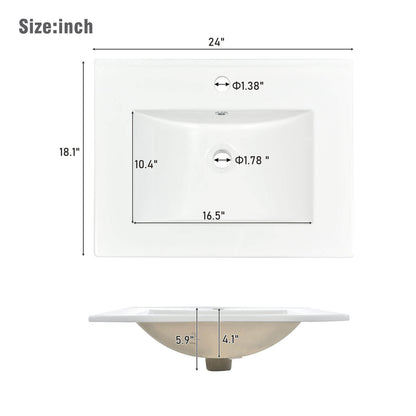 Dimensions and specifications for a 24 x 18 single sink ceramic vanity top