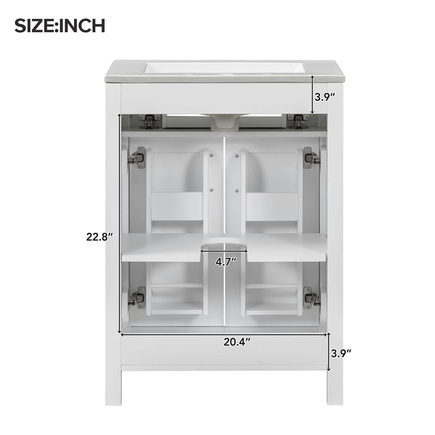 Dimensions of 24 inch white dresser back with built in shelves in door