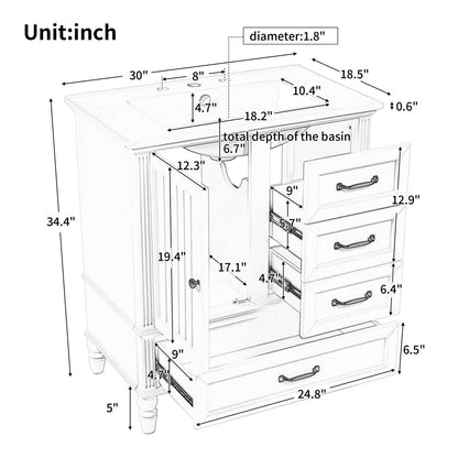 Dimensions of 30 in Black Acacia Dresser with Bottom Drawer