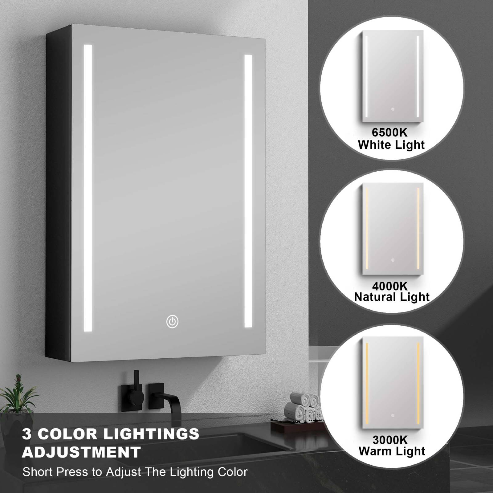 Double Door LED Medicine Cabinet Black