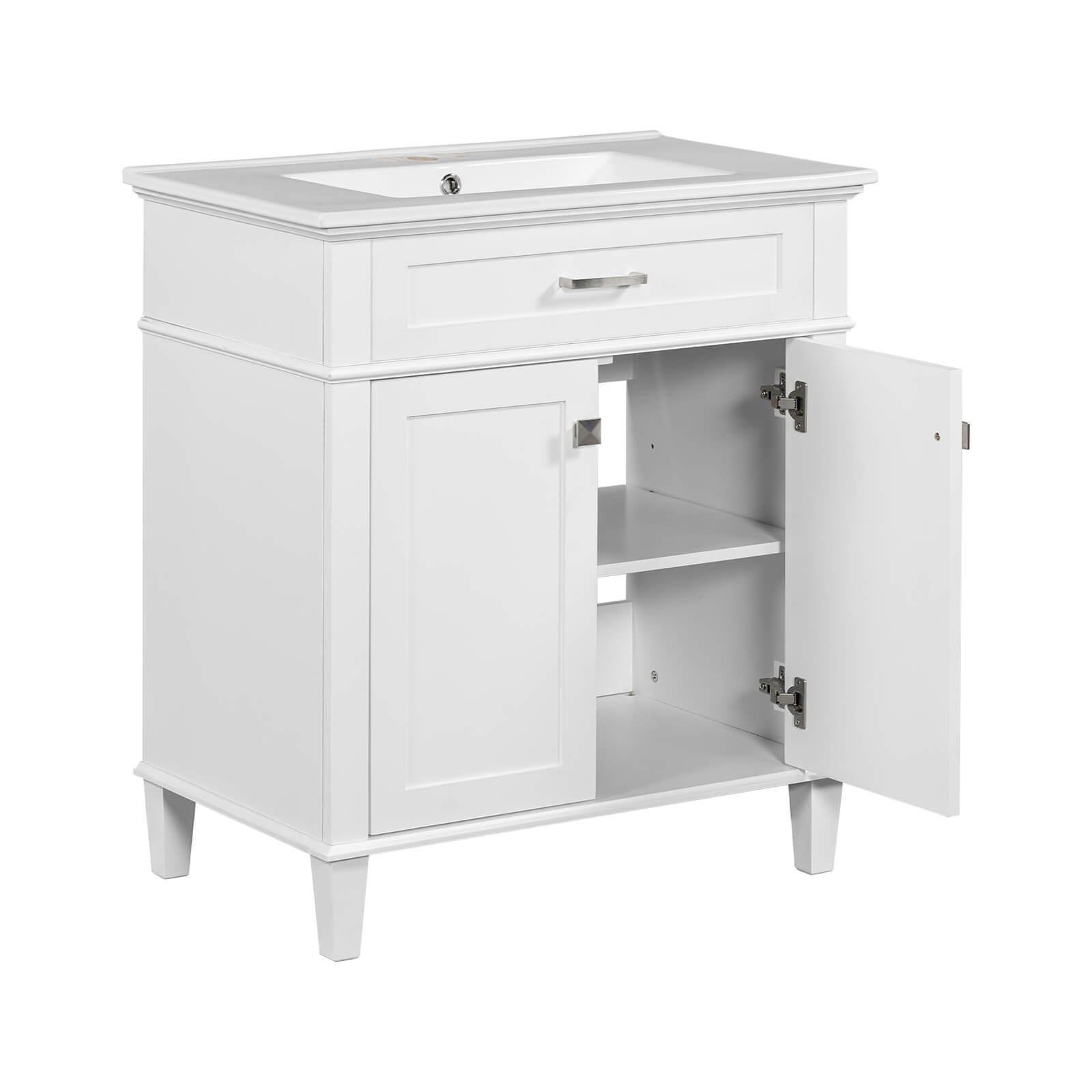 Durable 30 inch white vanity with soft close doors and high quality materials