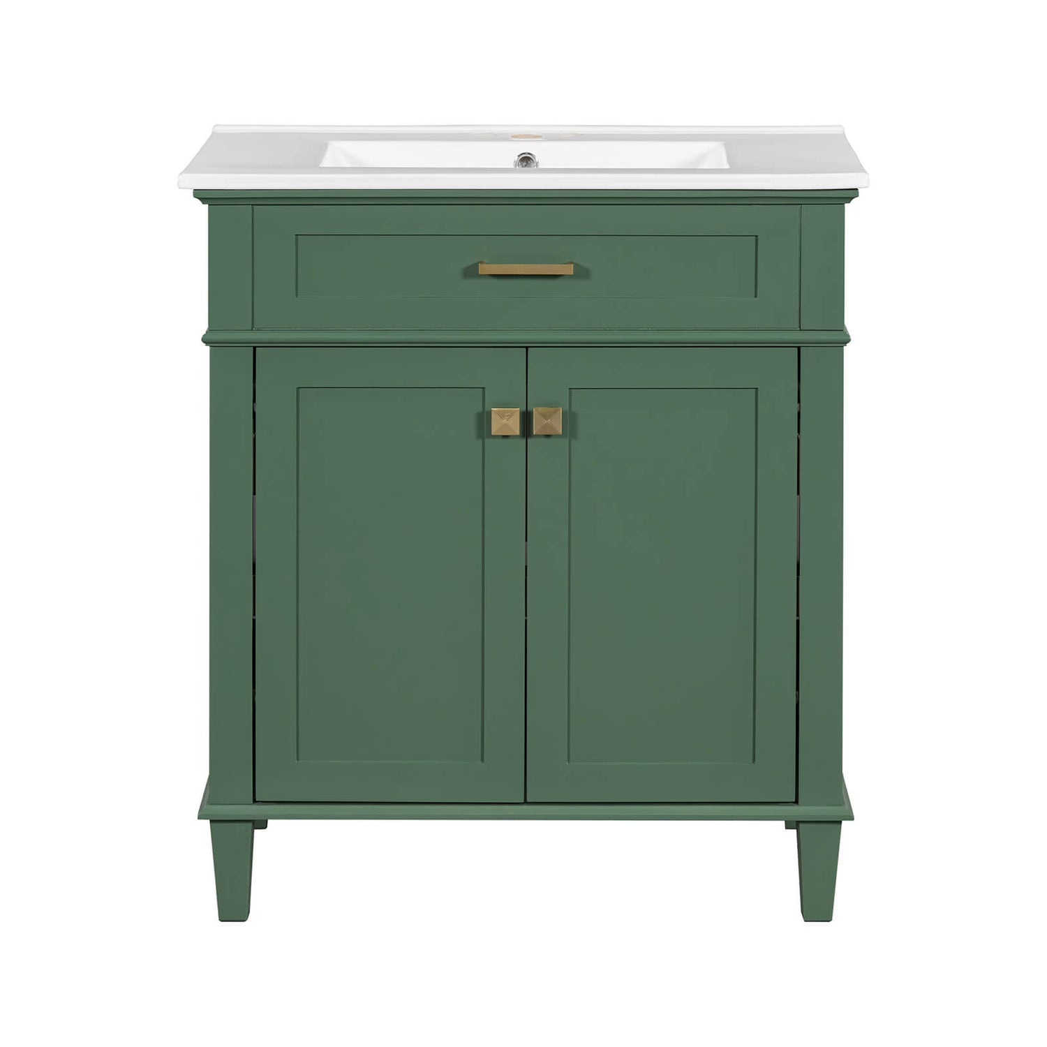 Durable green bathroom vanity with high end gold tone handles