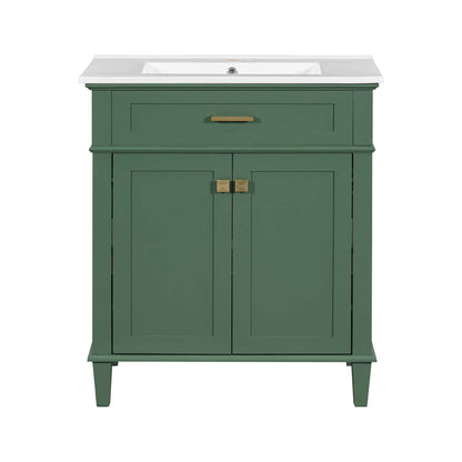 Durable green bathroom vanity with high end gold tone handles