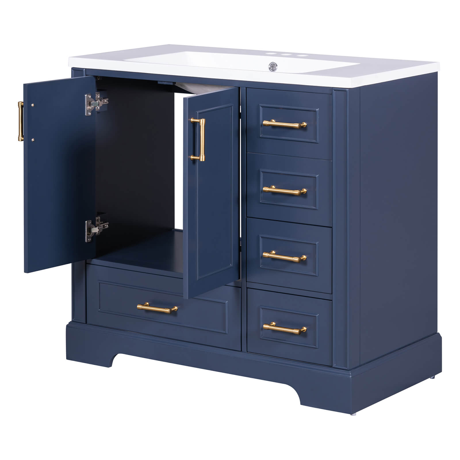 Durable blue vanity with solid wood frame