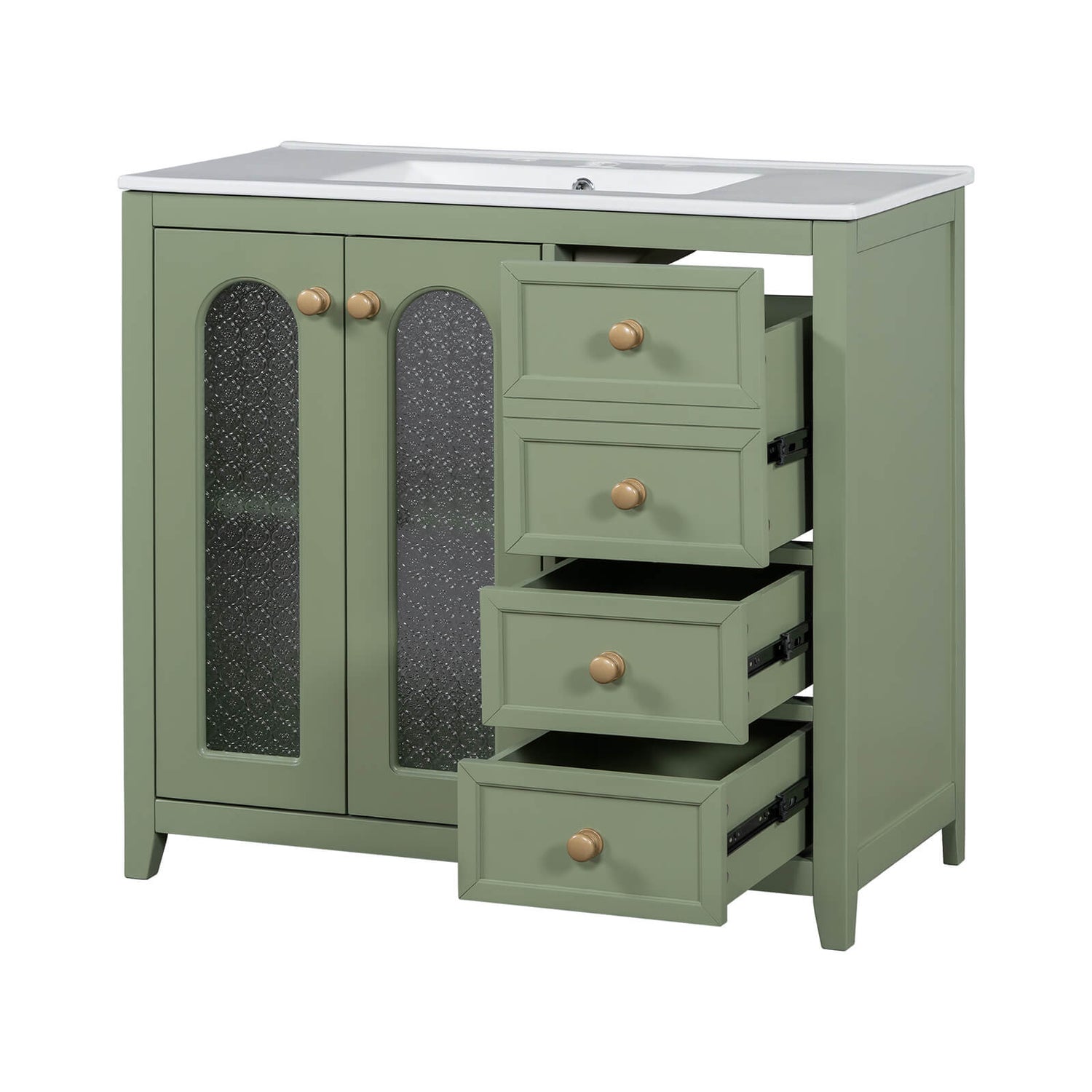 Durable solid wood and MDF green vanity cabinet