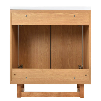 Easy access storage cabinet with two doors in the 30 in Minimalist Burlywood Bathroom Vanity