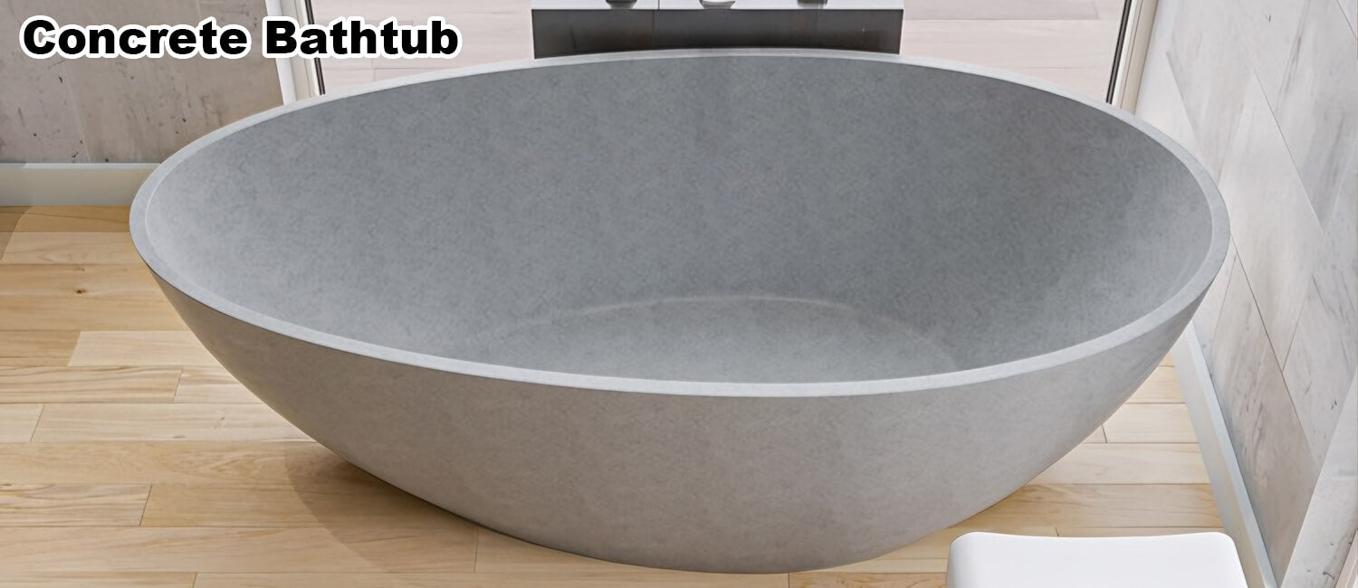 Egg-shaped concrete bathtub