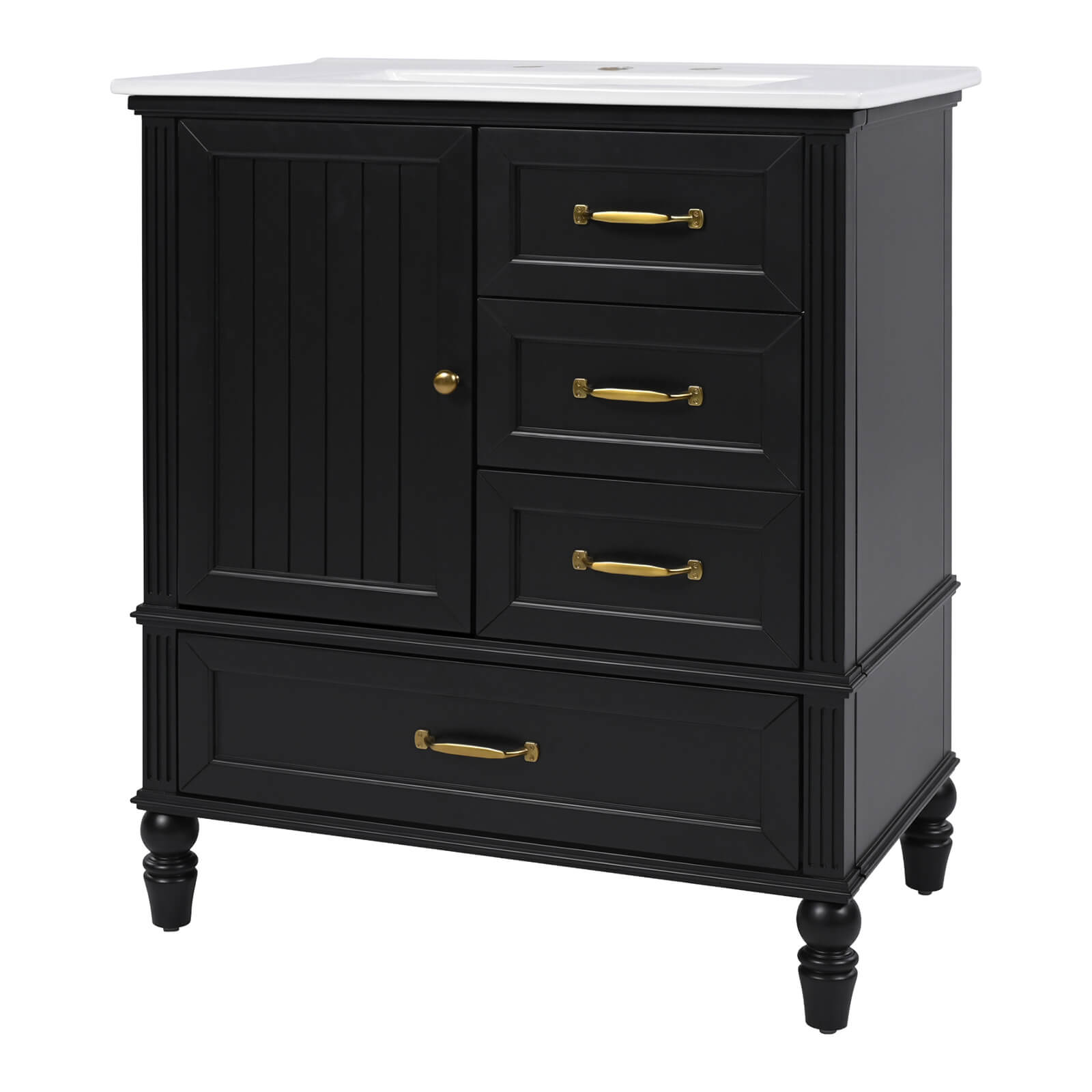 Elegant 30 inch black acacia vanity with integrated ceramic sink