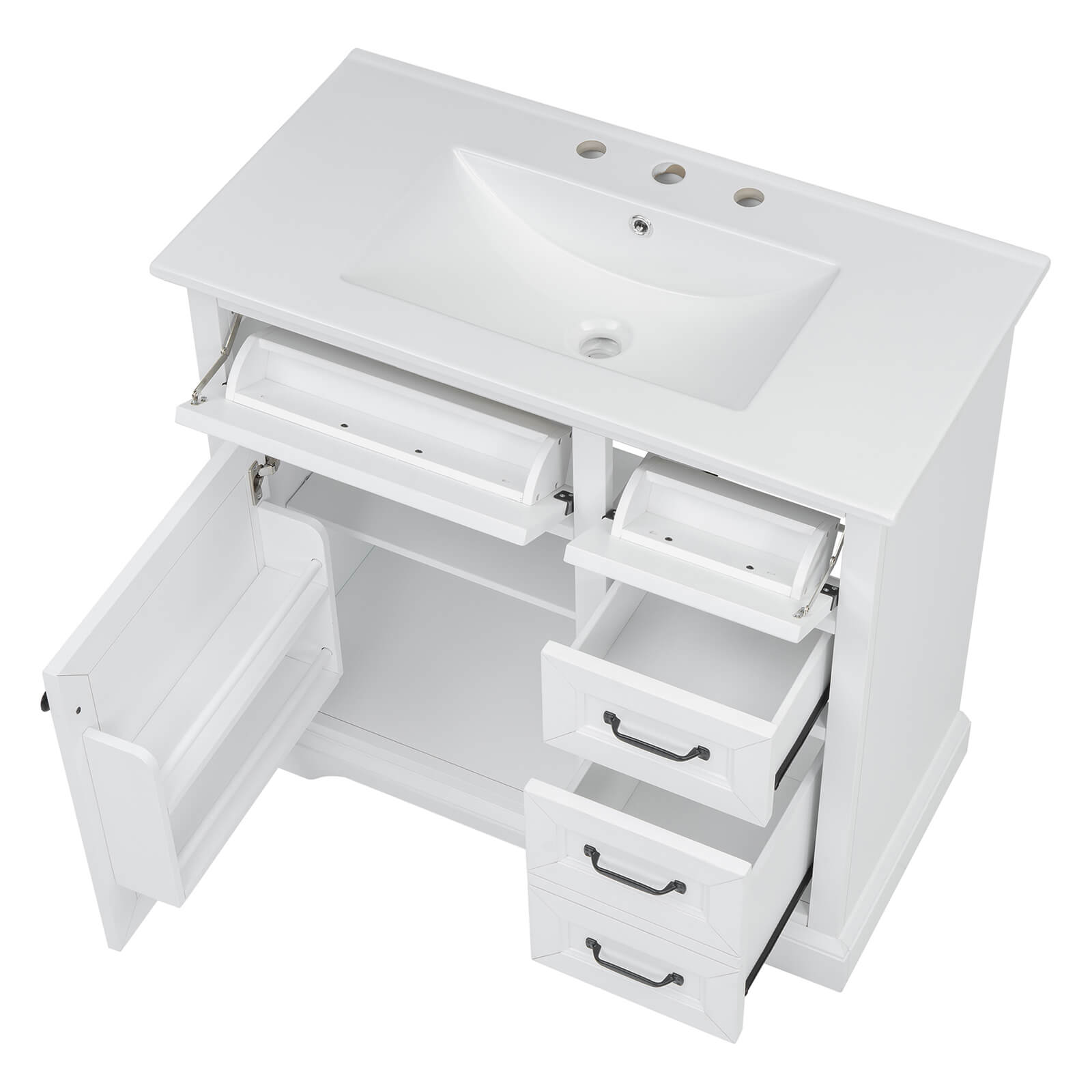 Elegant 36 Inch White Bathroom Vanity with Storage Cabinet and Drawers