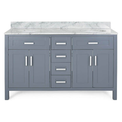 Elegant 61 Inch Blue Grey Bathroom Vanity with Pre Drilled Faucet Holes