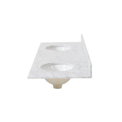 Elegant 73 inch Carrara Marble Vanity Top with Double Ceramic Sinks