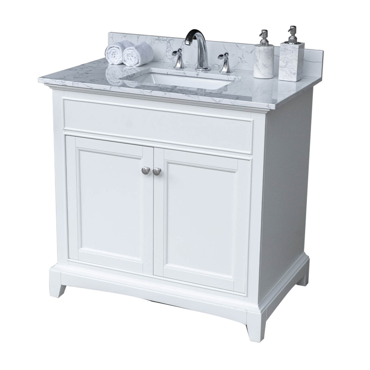 Elegant Carrara marble countertop with ceramic sink and protective backsplash