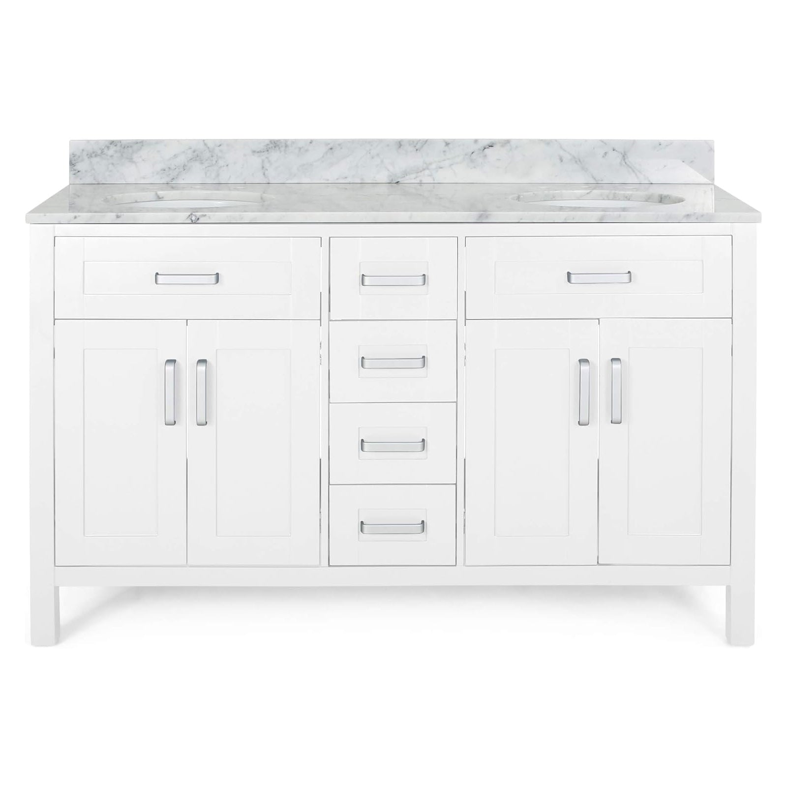 Elegant White Freestanding Bathroom Vanity with Carrara Marble Countertop