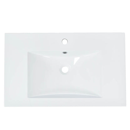 Elegant rectangular ceramic sink of the 30 in Minimalist Burlywood Bathroom Vanity