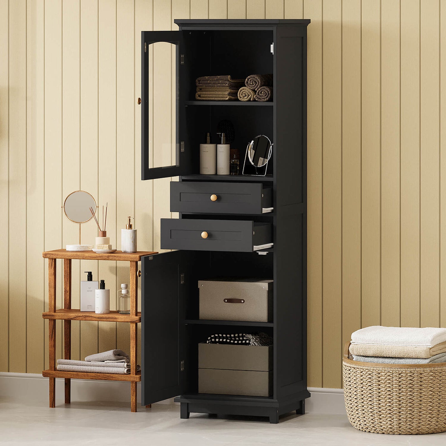 Elegant black bathroom storage cabinet