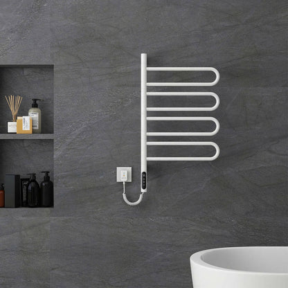 Elegant white towel warmer with adjustable heat