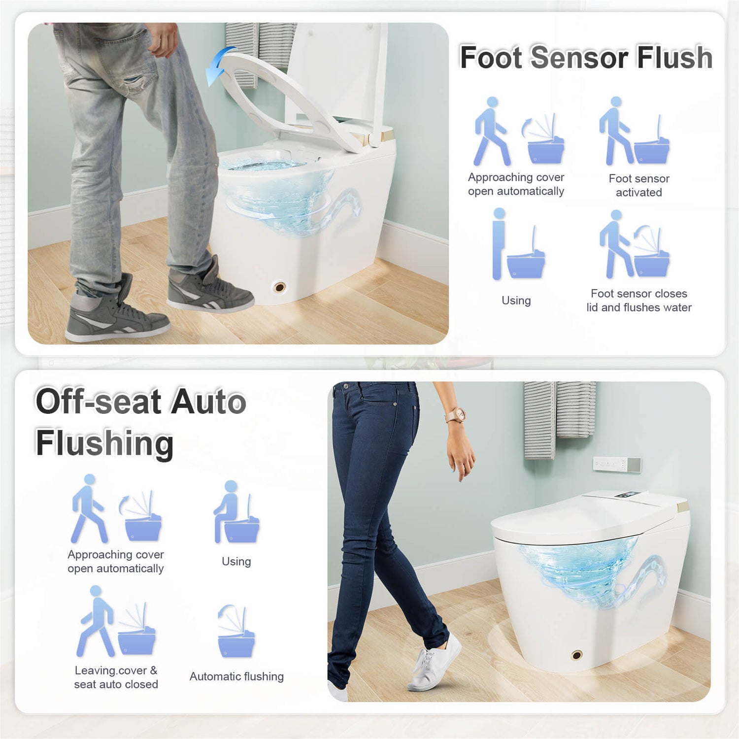 Elongated Auto flush White Smart Bidet Toilet