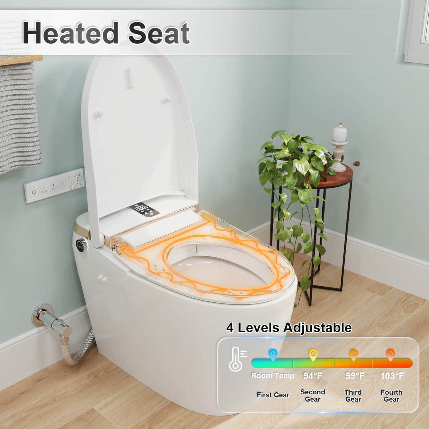 Elongated heated seat White Smart Bidet Toilet