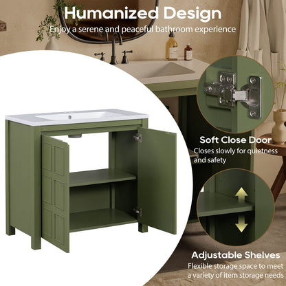 Ergonomic design of 36 inch olive green bathroom vanity with grid doors