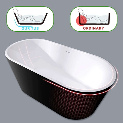 Ergonomic tilt back acrylic bathtub with pop up drain and center overflow outlet