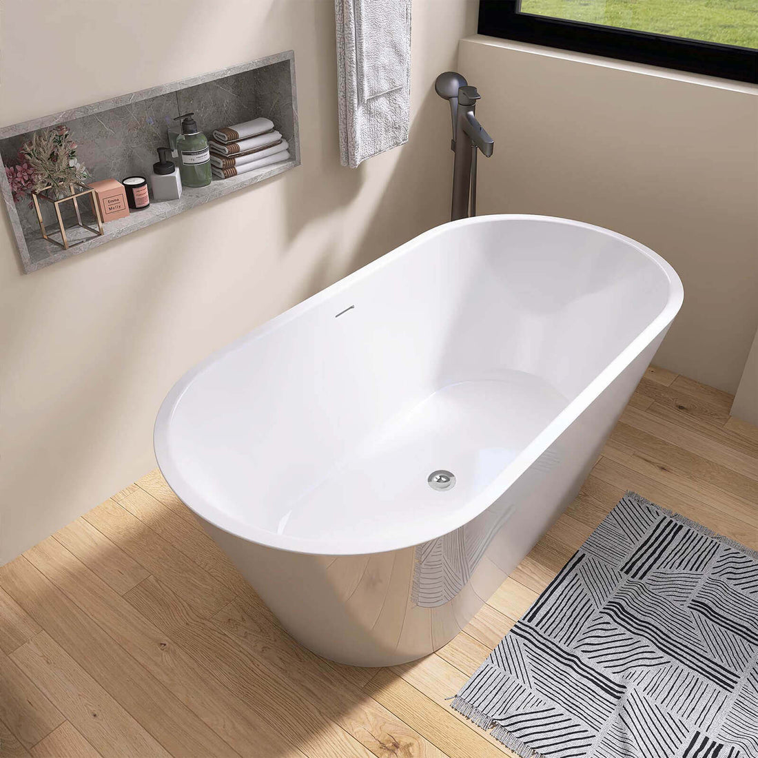 Flat bottom extra long insulation Acrylic Bathtub in 55 inch