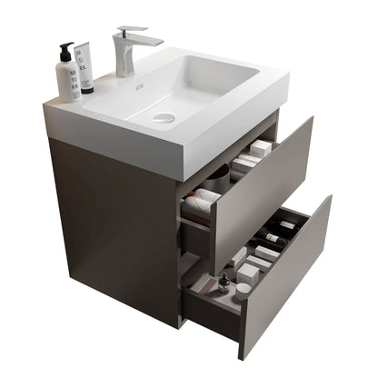 Floating bathroom vanity in gray with sleek_ handle free drawers