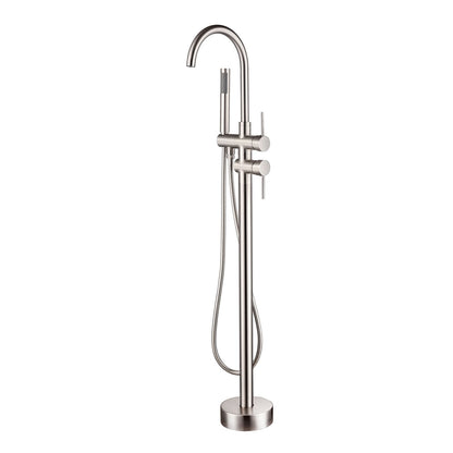 Floor Mount Bathtub Freestanding Tub Filler Faucet, Brushed Nickel &amp; Swivel Spout