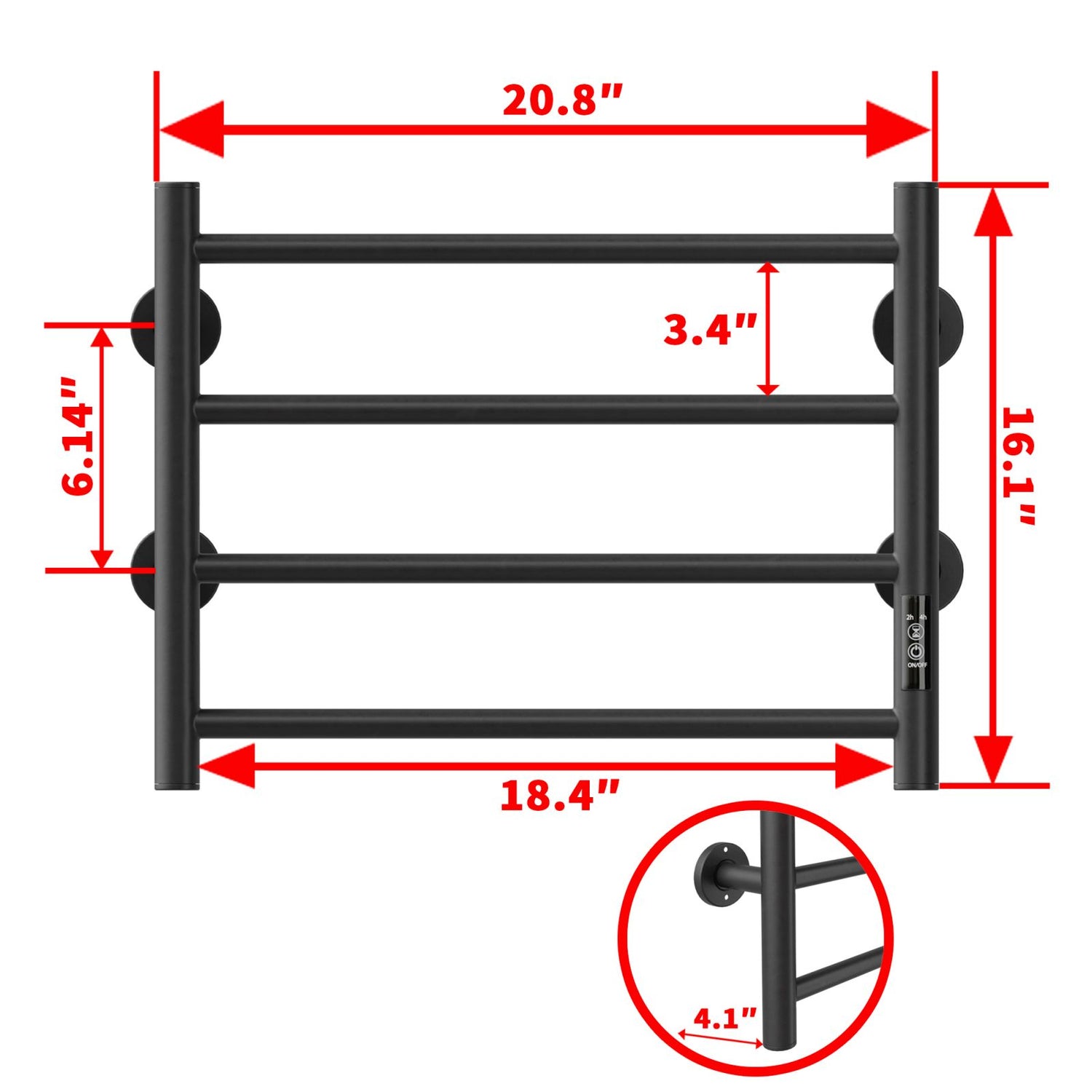 Four Bars Black Heated Bathroom Towel Rack Parameters