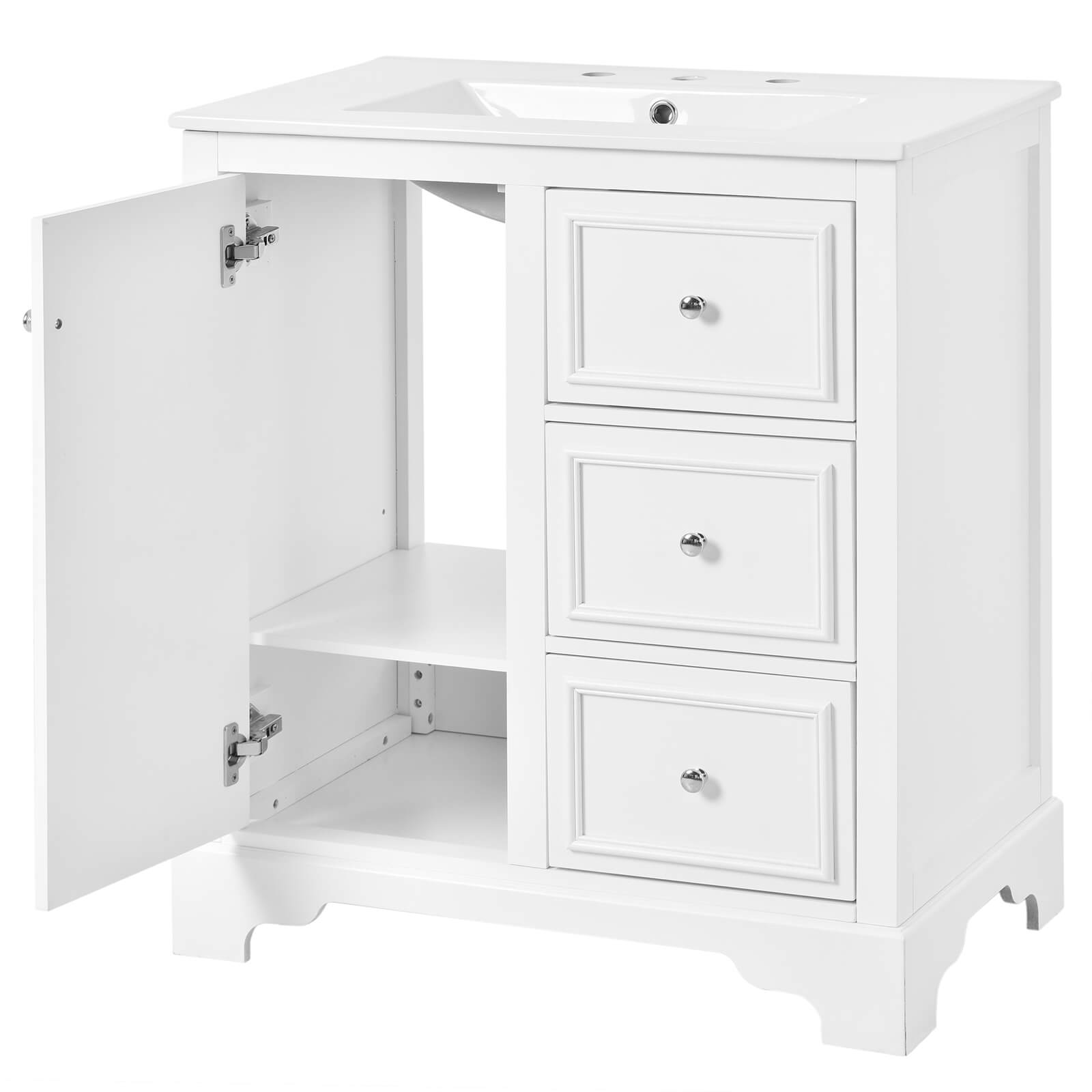 Freestanding-bathroom-vanity-with-soft-close-drawers-and-adjustable-shelf