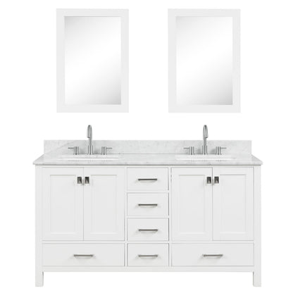 Freestanding 60&quot; White Double Sink Vanity with Drawers and Countertop