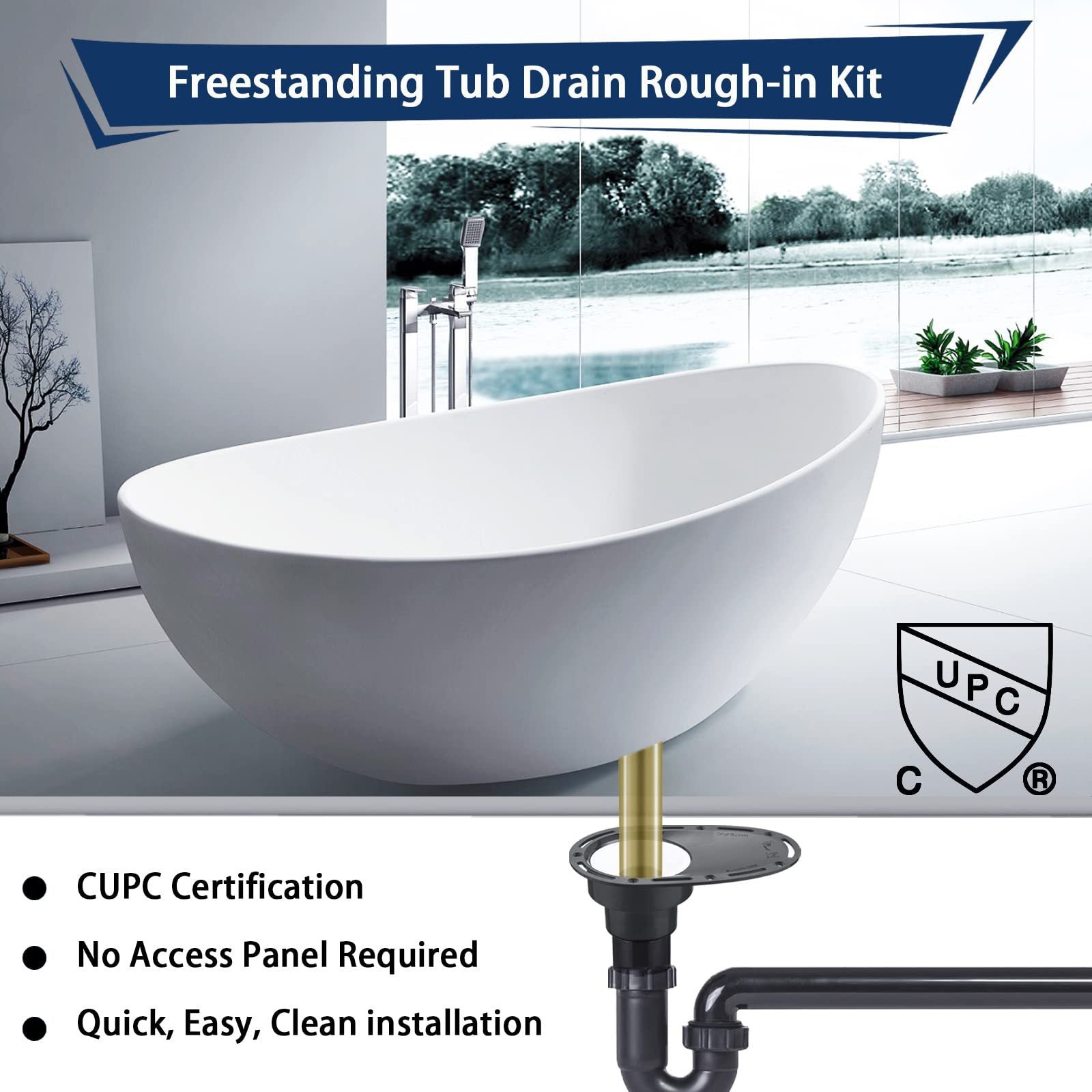 Freestanding Bathtub Drain Rough-in Kit for Freestanding Tub, with Brass Pipe and ABS Pipe