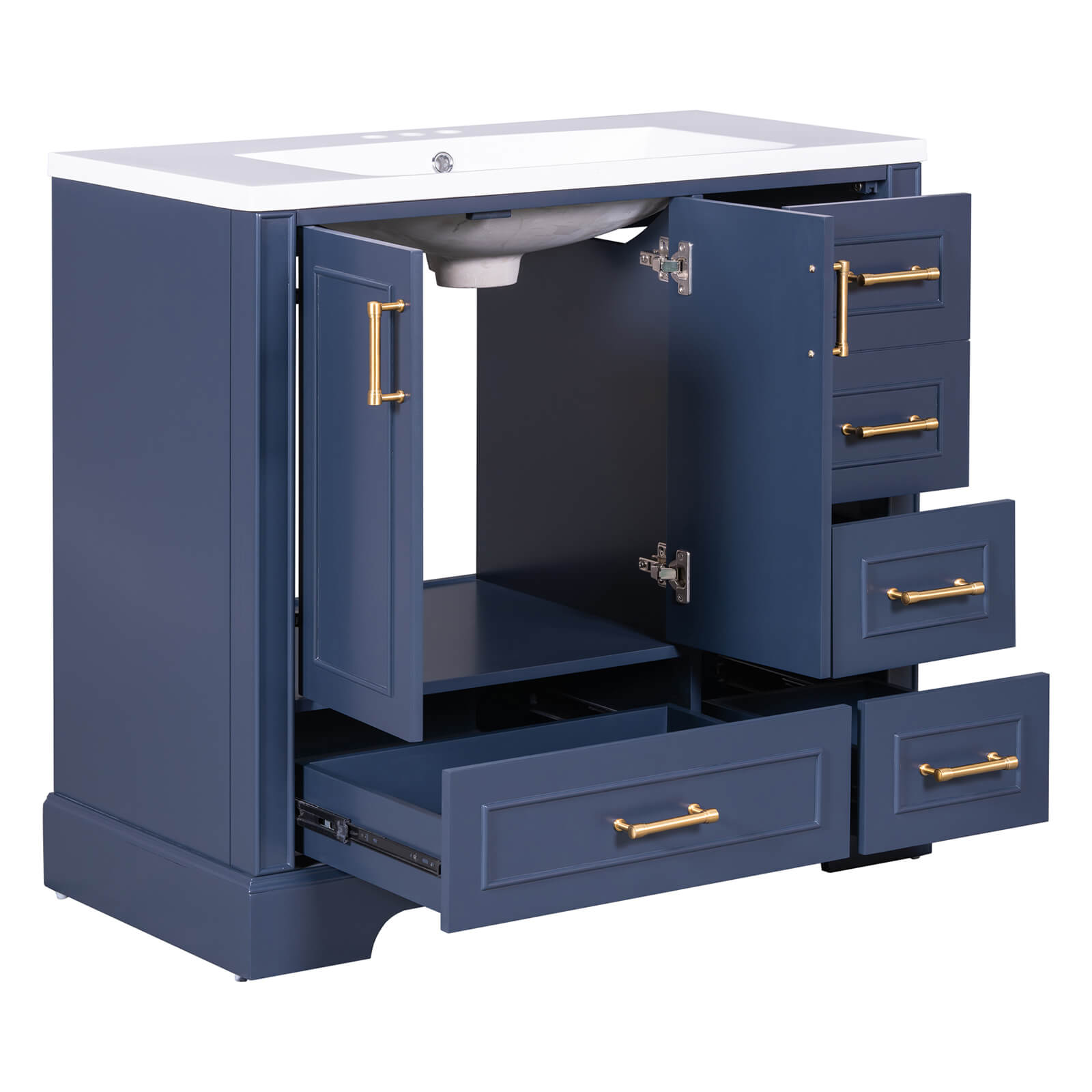 Freestanding vanity with soft-close feature