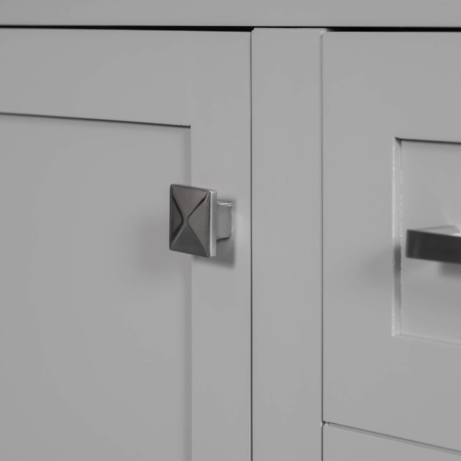 Functional gray vanity with matching gray handles