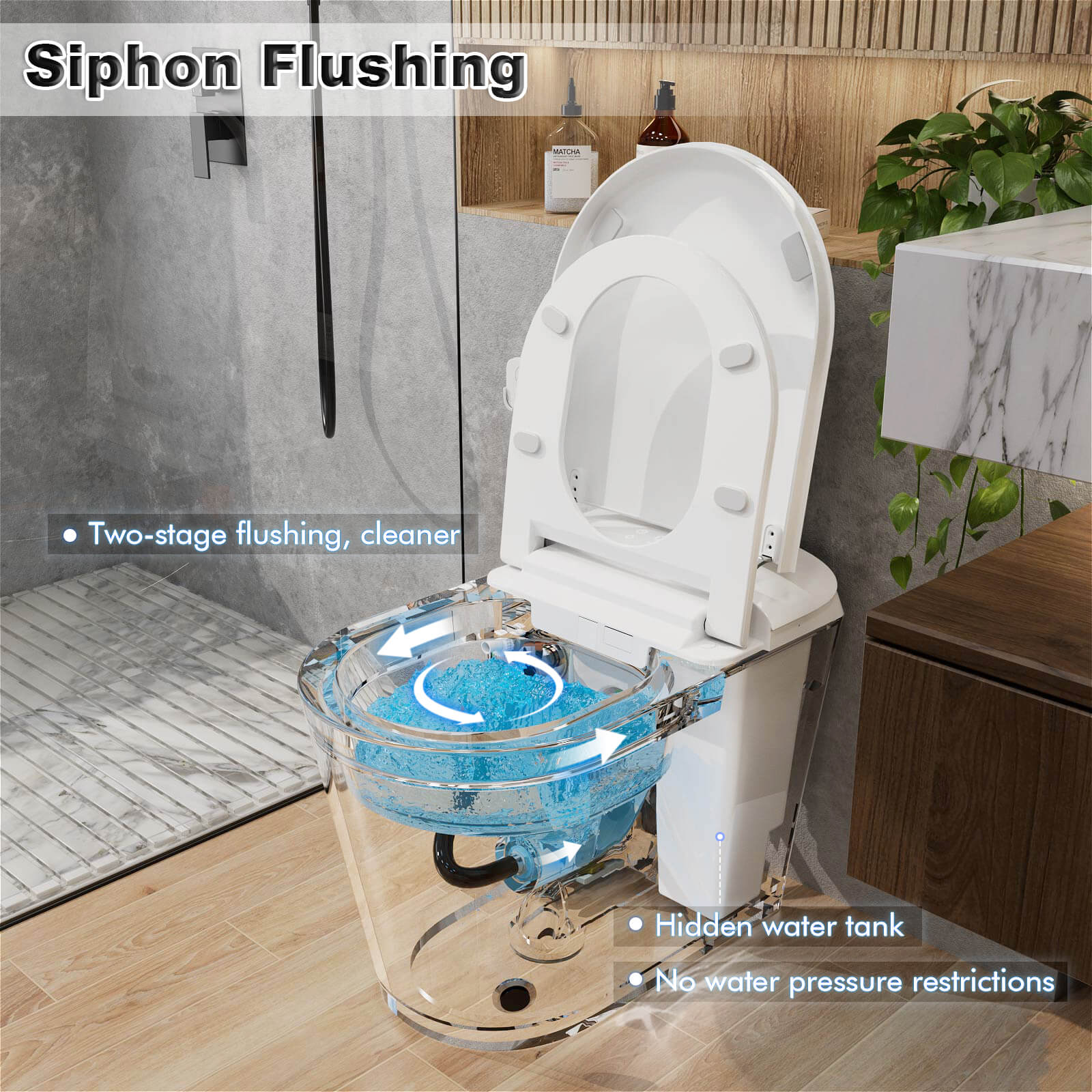 G3 510W smart toilet with automatic seat heating function siphon flushing function demonstration