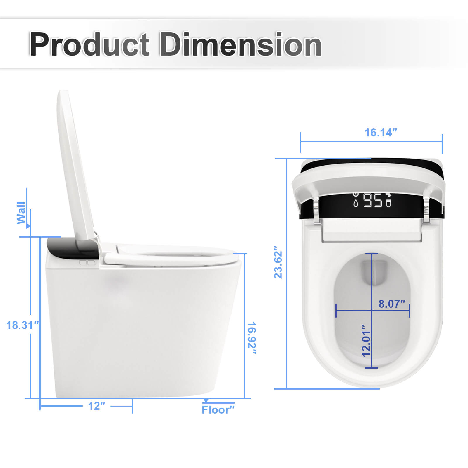 G3 510WB Automatic Heating Smart Toilet Size Description