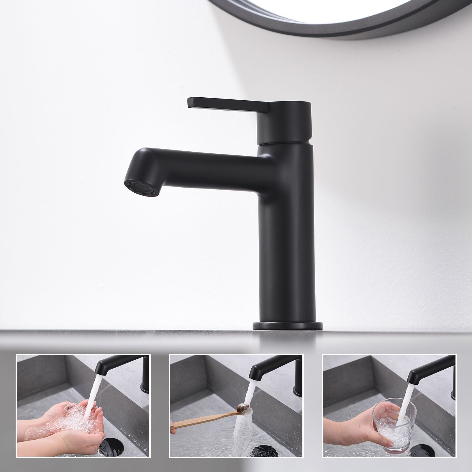 Geometric Sink Faucet with Long Spout Black