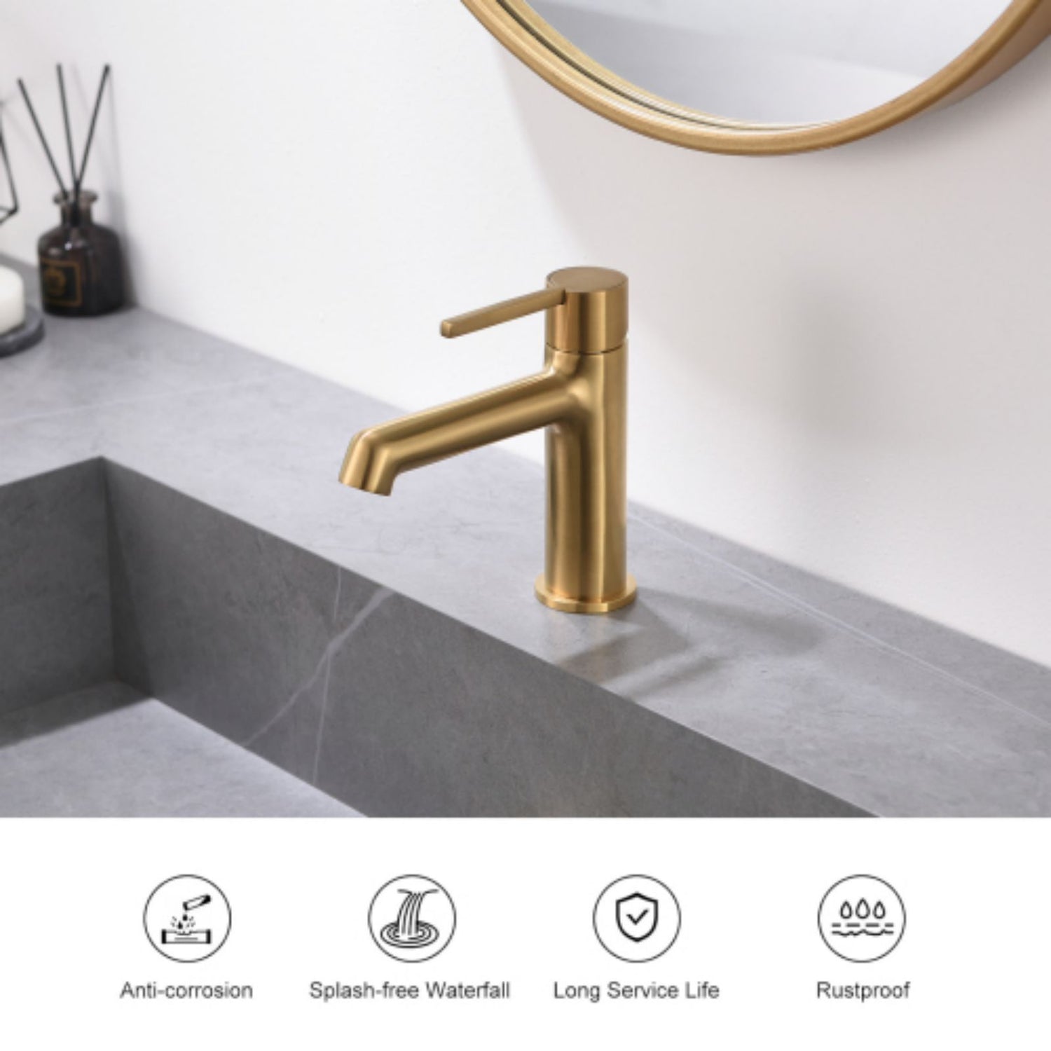 Geometric Sink Faucet with Long Spout Gold