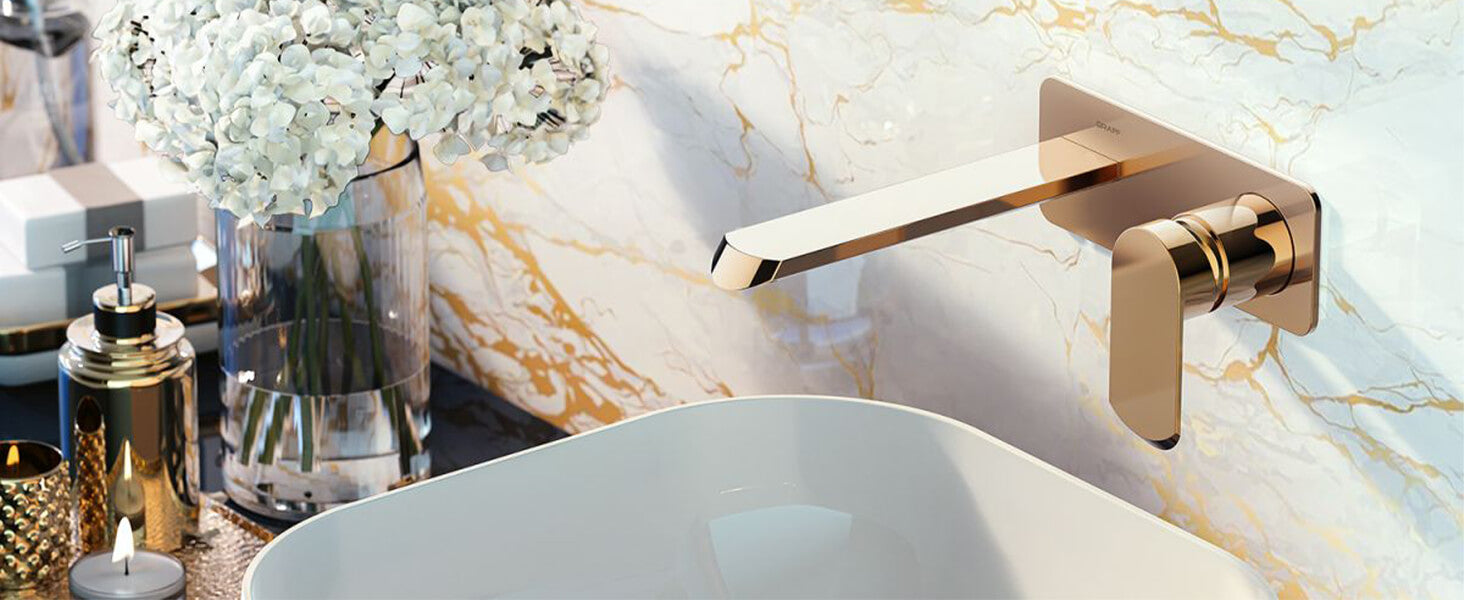 Golden yellow single-sided handle wall-mounted faucet