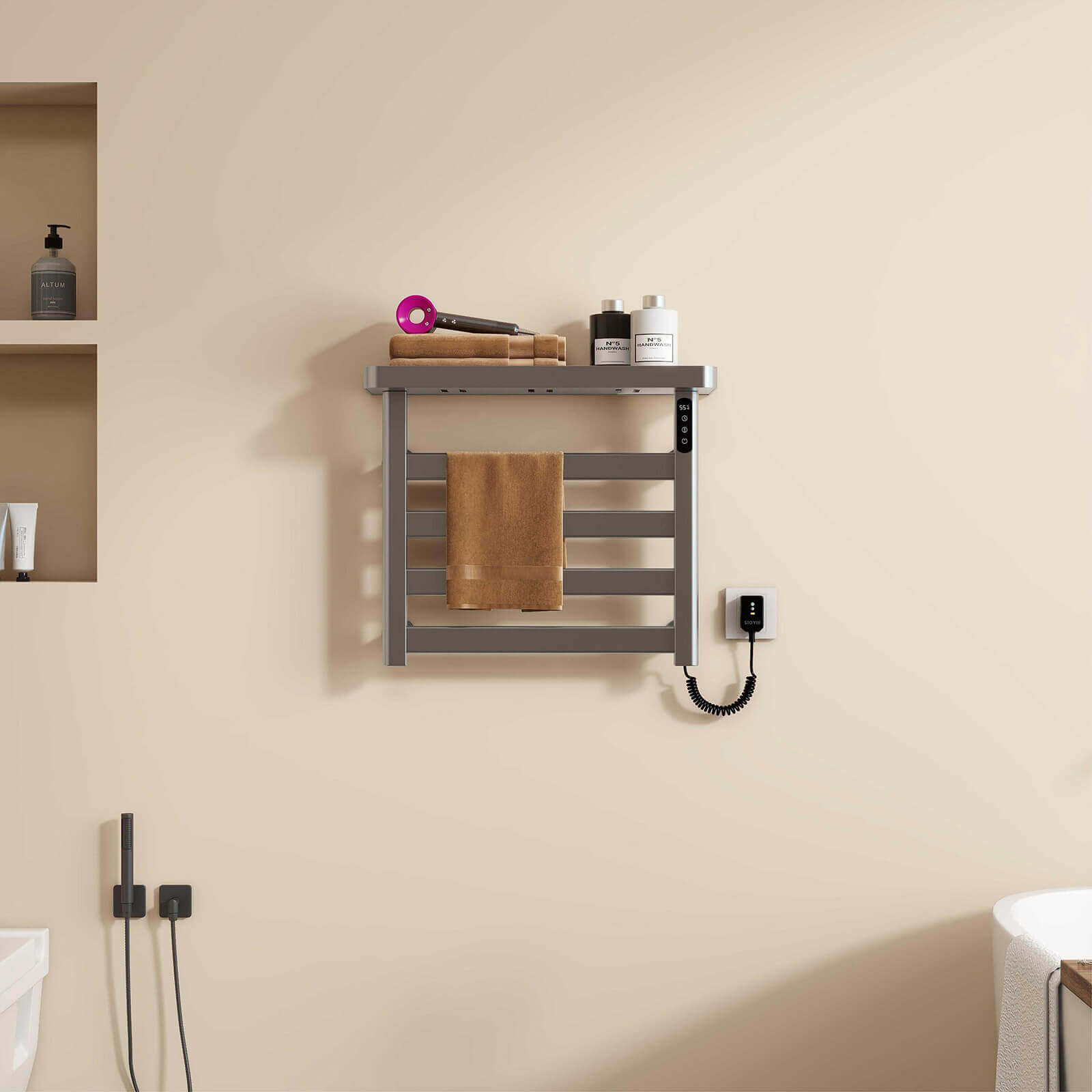 Gray Plug-In Heated Towel Rack