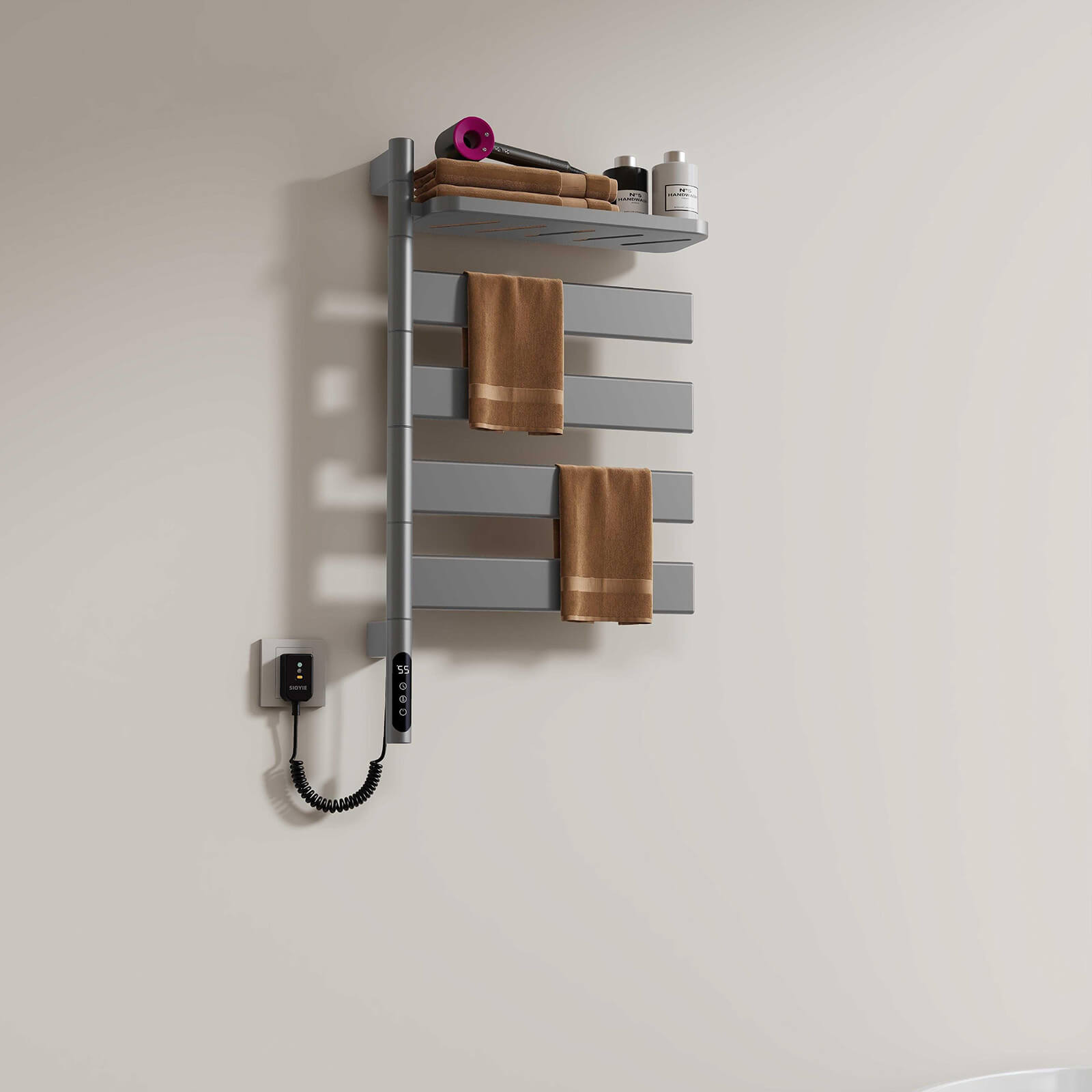 Gray Smart Towel Warmer with Timer Function