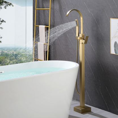 Hand Shower Gold Freestanding Tub Filler Faucet