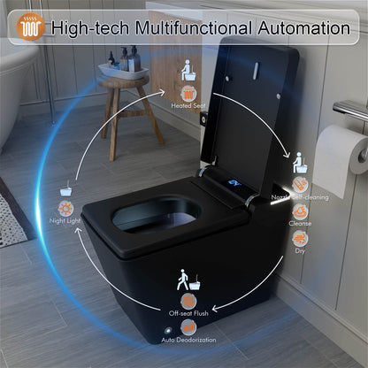 High-tech multifunctional square black smart toilet