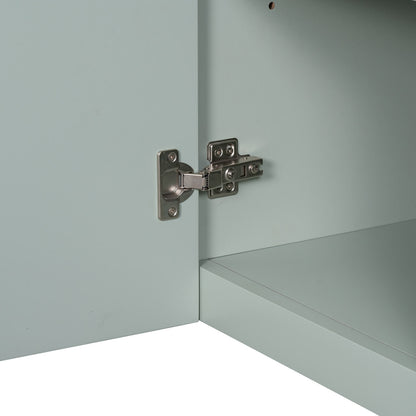 Hinge detail display of 36 inch green bathroom vanity cabinet with 4 drawers