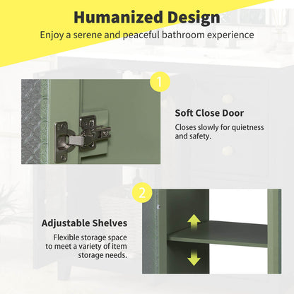 Humanized Design Description of 36 InchGreen Bathroom Vanity with Patterned Glass Door