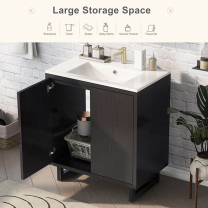 Interior of a 30 inch minimalist black bathroom vanity