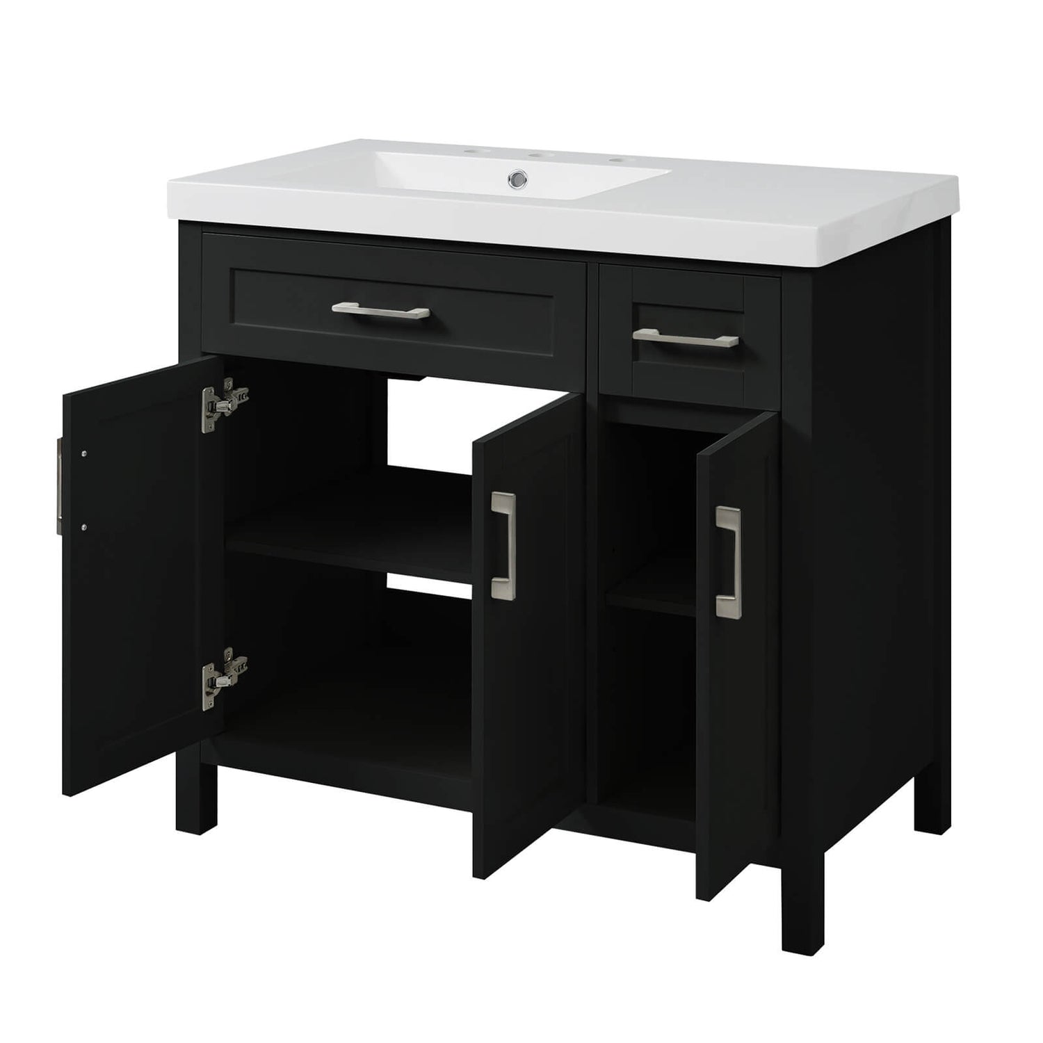 Left offset sink 36 inch black vanity for enhanced bathroom organizatio