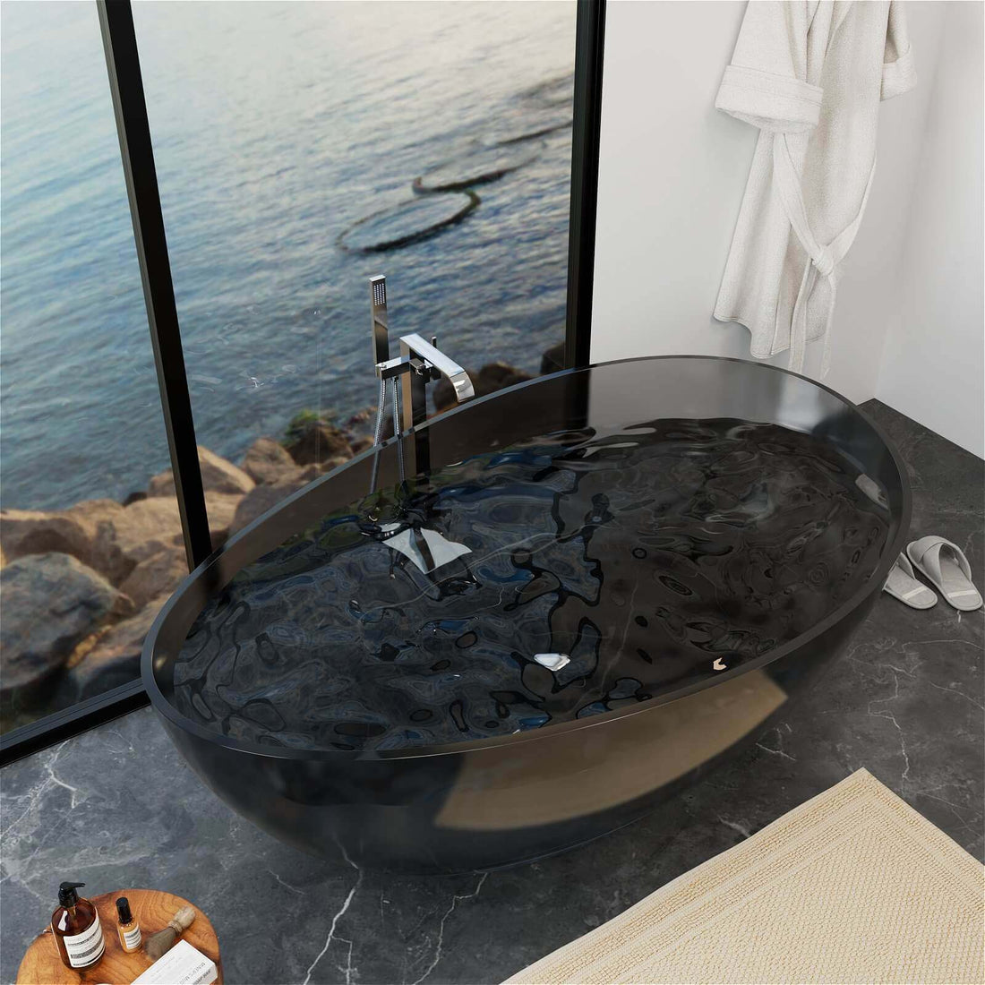 Luxurious 63-inch bathtub with artistic wave design