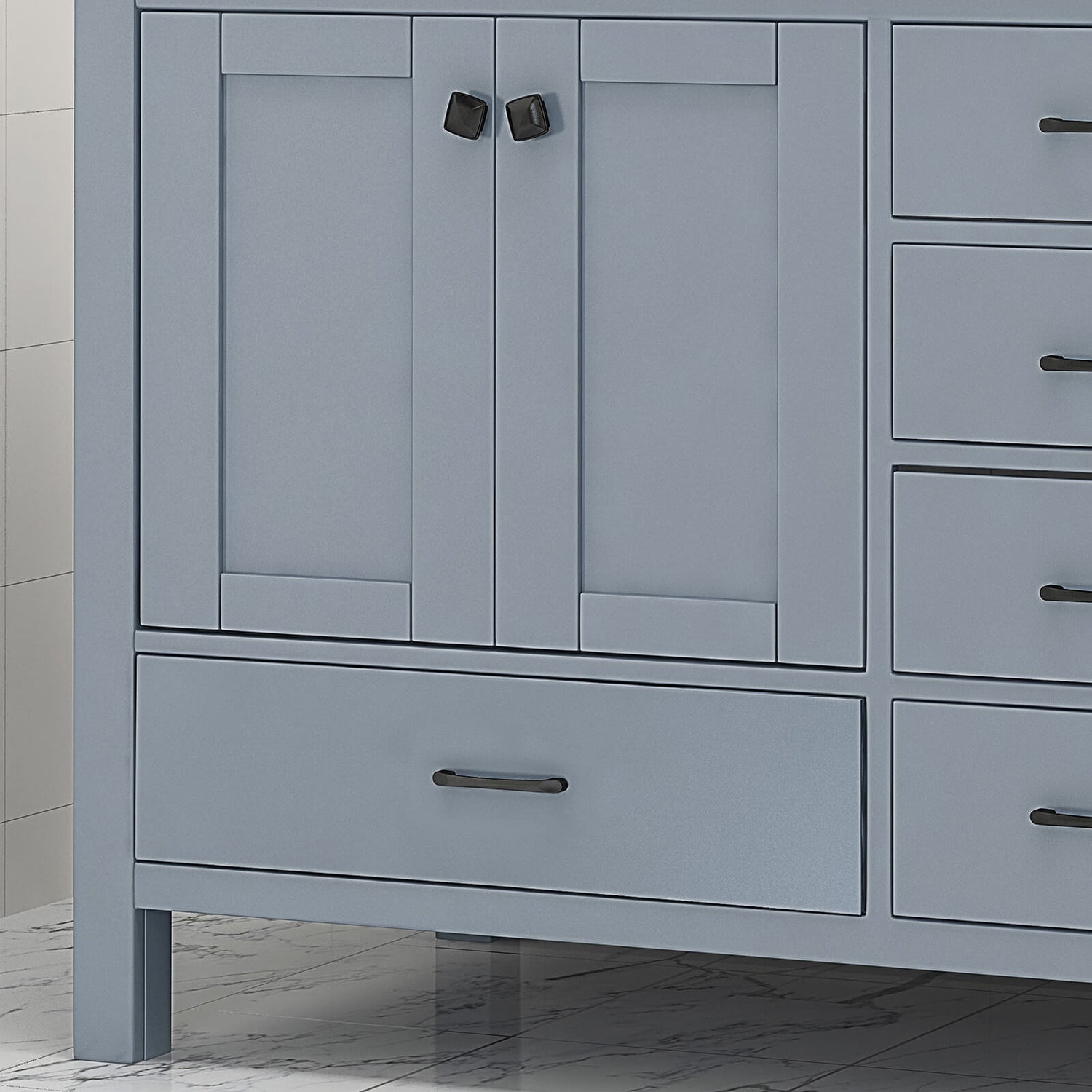 Luxury Bathroom Vanity with 6 Drawers and 73 inch Grey Poplar Wood Cabinet