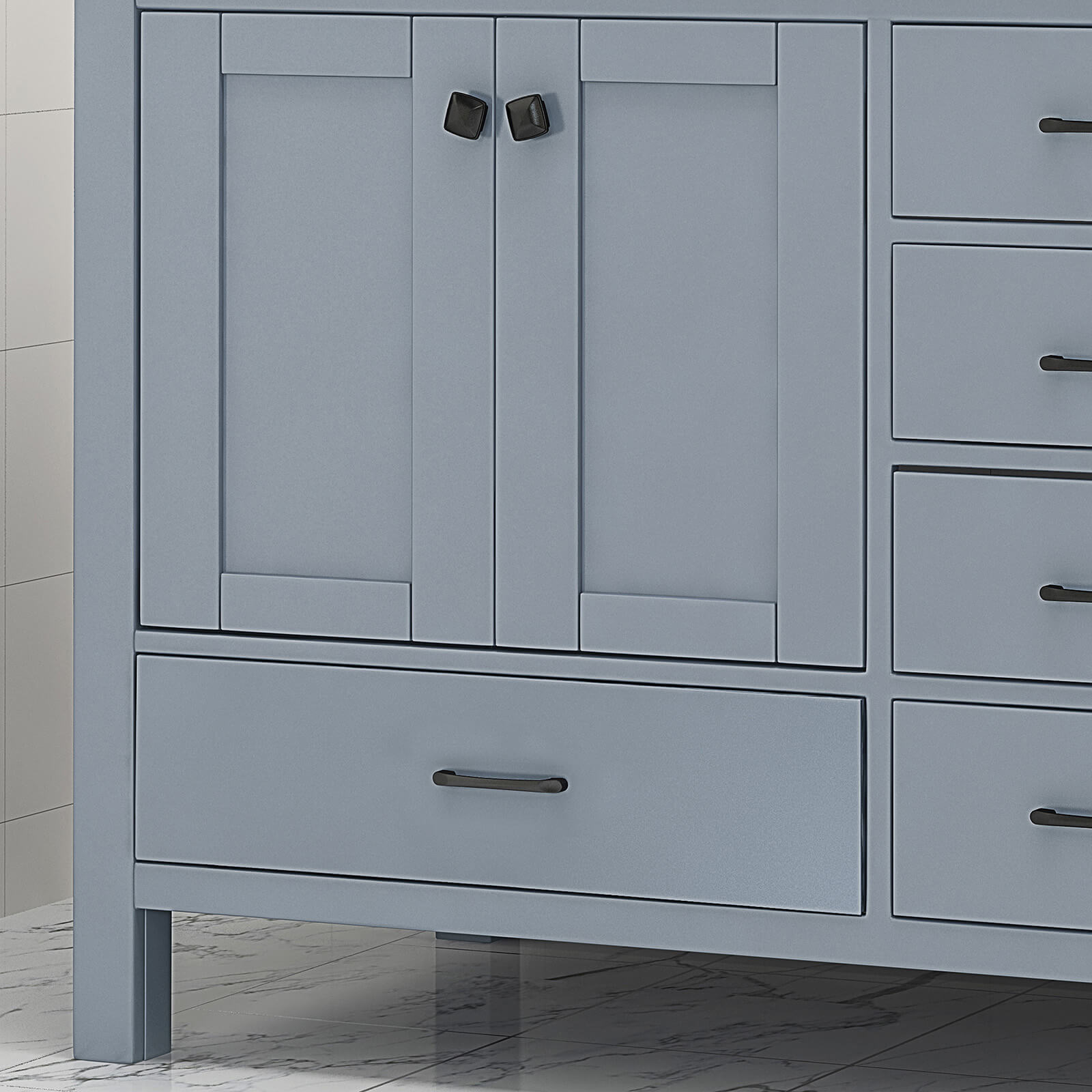 Luxury Bathroom Vanity with 6 Drawers and 73 inch Grey Poplar Wood Cabinet