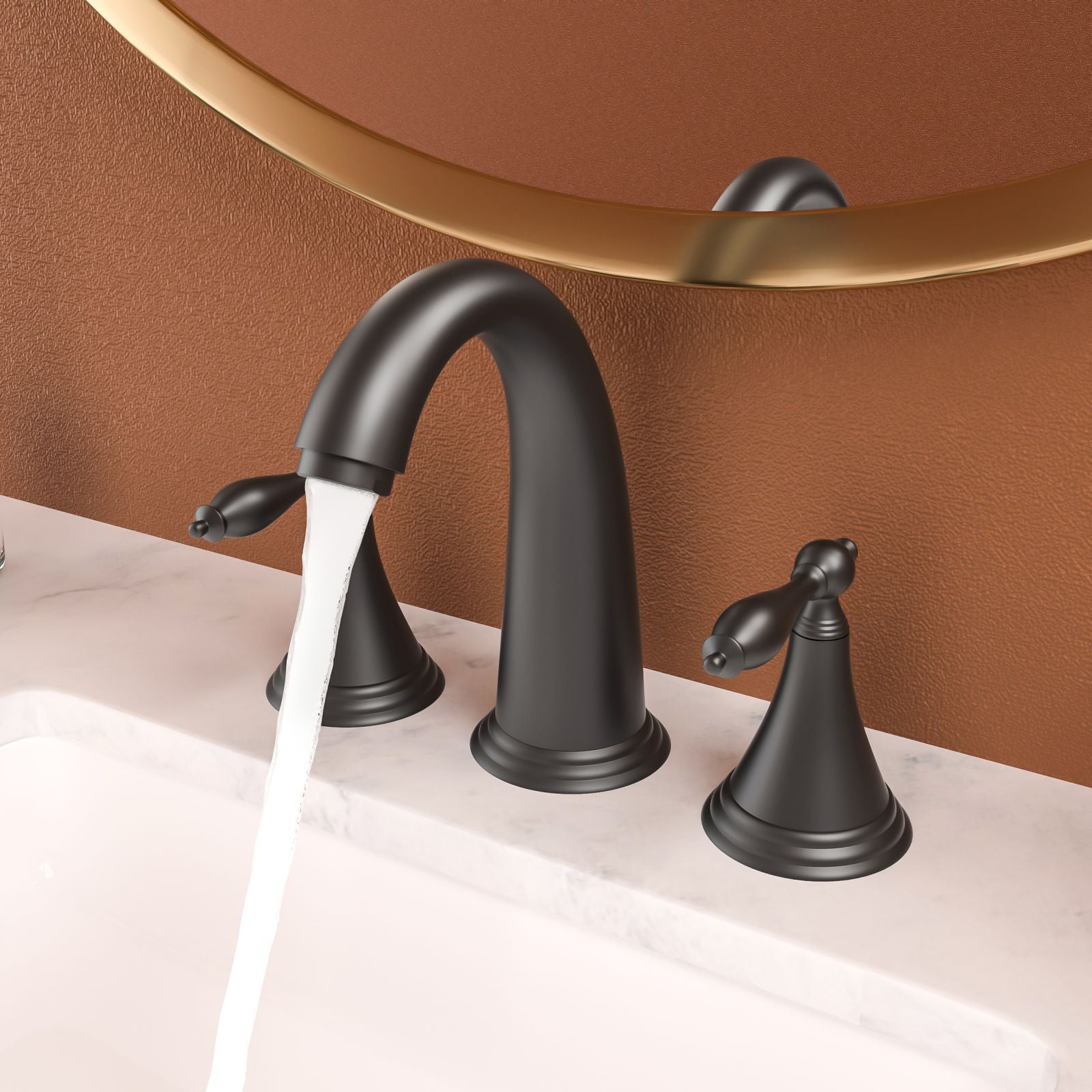 Matte Black 2 Handle Widespread Bathroom Faucet